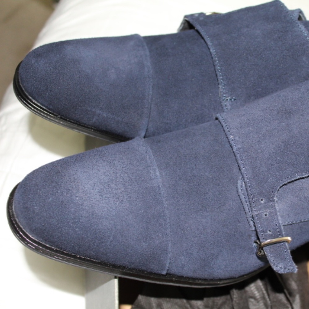 Blue Suede Double Monk Shoes